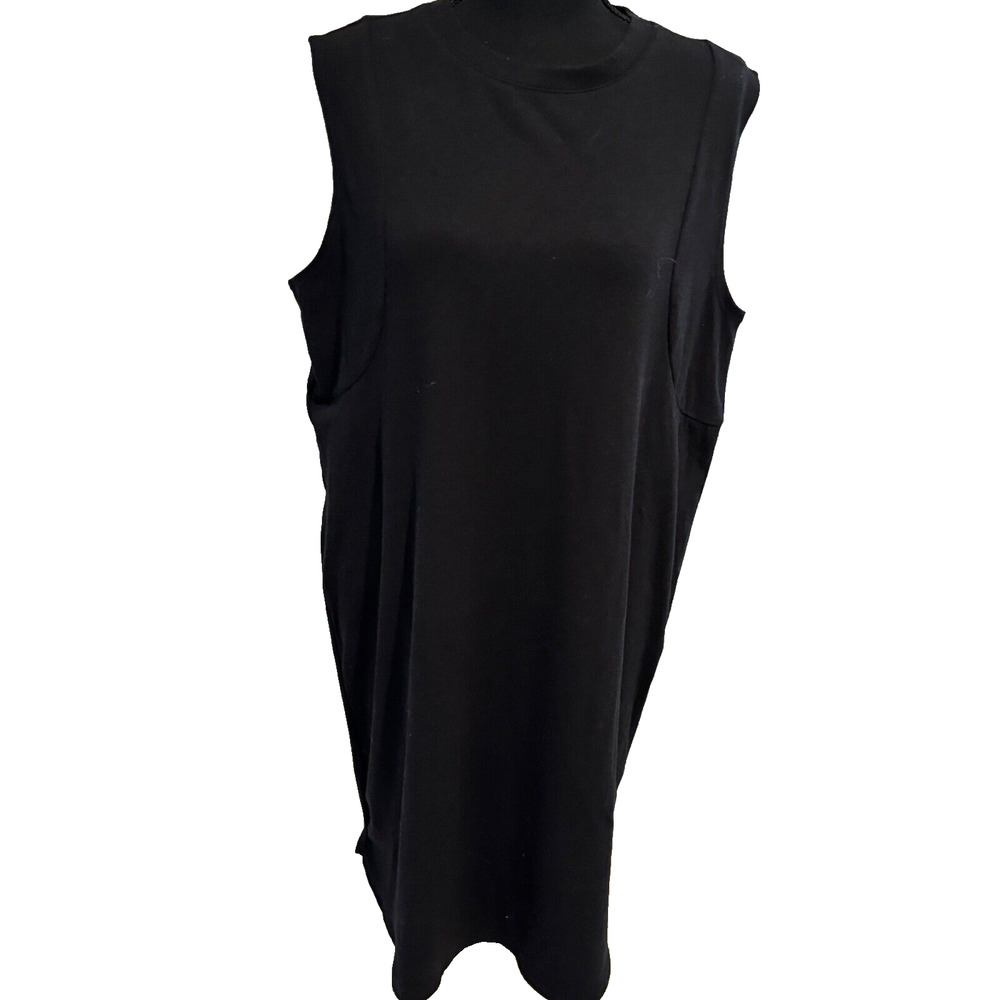 New Women’s Sleeveless Midi Shift Dress sz M‎ Black Luxe Minimalist Capsule Mom